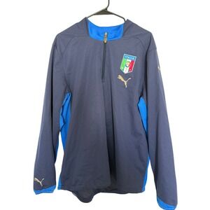 Puma Italia Italy Soccer Training Top Mens L Navy Blue Gold Quarter Zip Pullover